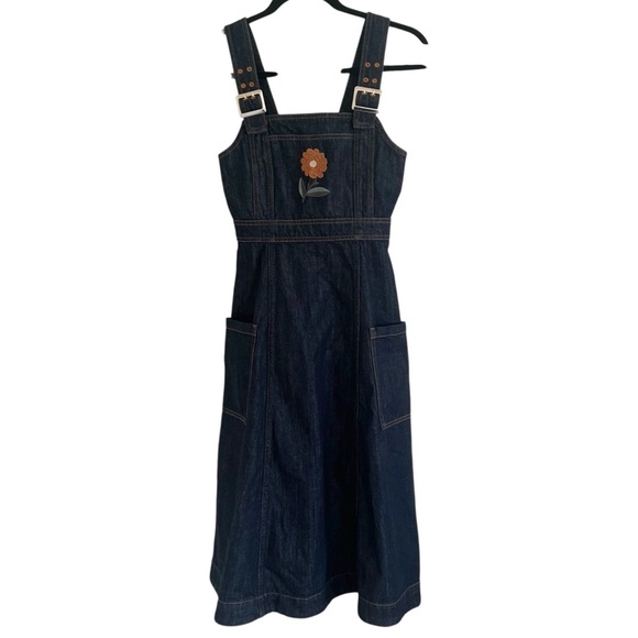 AlexaChung Blue Indigo Denim Midi Apron Dress NWT US 0